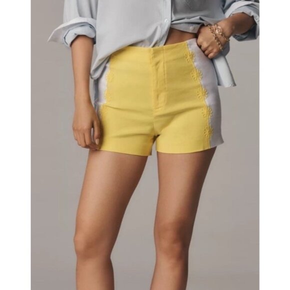 Anthropologie Pants - Anthropologie Maeve Surf City Linen Embroidered Sailor Shorts Size 8 Daisy NWT